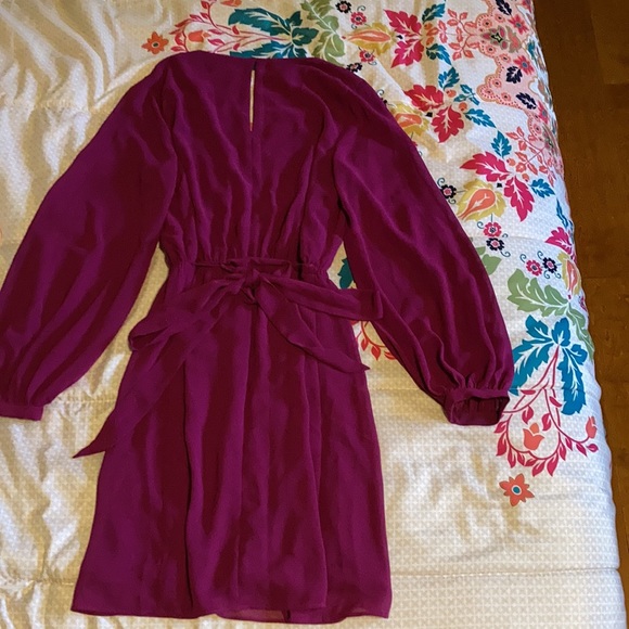 Express Fuchsia Long Sleeve V Neck Dress w/ Keyhole Size XS New - Picture 4 of 5